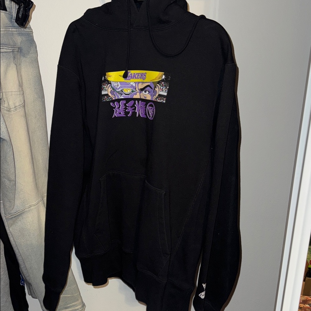 Hypland Black Graphic LA Lakers Hoodie with Purple and Yellow Design